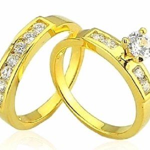 Brilliant 1.20Ctw Created Diamond CZ 18K Engagement 2 Pcs Ring Set SZ 6…